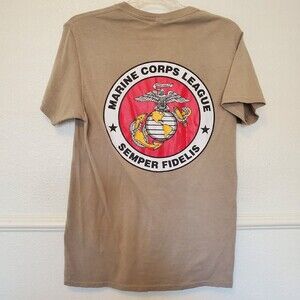 US Marine Corps T-Shirt Semper Fidelis Cream Front And Back Print Seal Size S